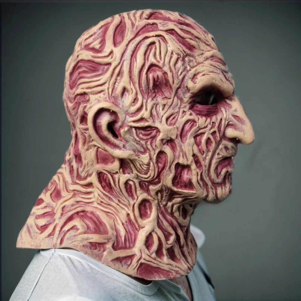 Máscara de látex de Freddy para Halloween, disfraz de Cosplay de carnaval, máscara de cara completa de Horror, demonio Rave, garras, accesorio de disfraz de hombre
