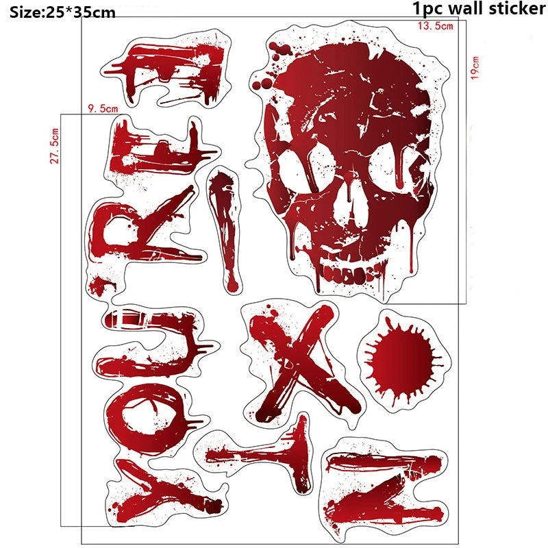 Pegatinas de pared de Halloween para puertas y ventanas, estampado de huellas de sangre, patrón de Calavera, suministros de decoración de escenas de fiesta de Halloween, accesorios de terror