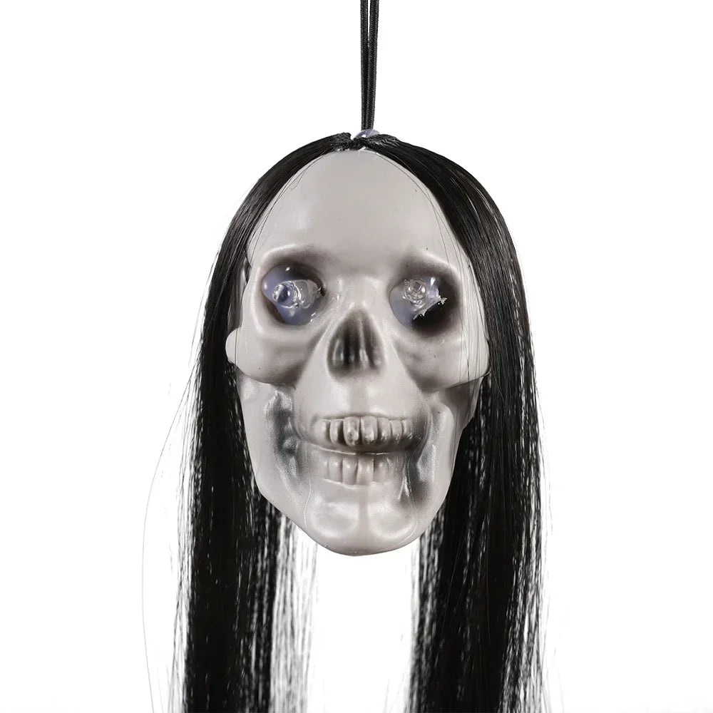 Colgante de esqueleto de fantasma de pelo largo para Halloween, barra de terror emisora de luz LED, decoración de Casa Encantada, suministros para fiestas, 1 ud.