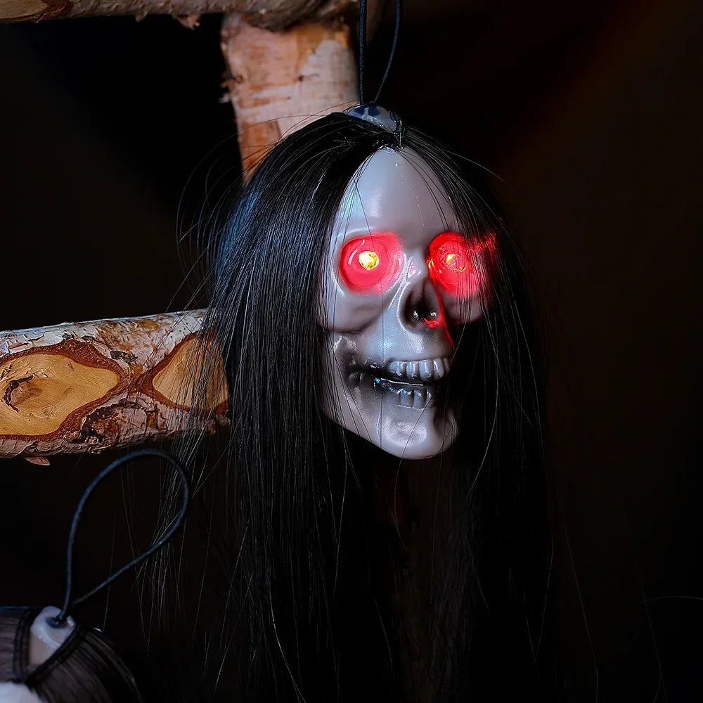 Colgante de esqueleto de fantasma de pelo largo para Halloween, barra de terror emisora de luz LED, decoración de Casa Encantada, suministros para fiestas, 1 ud.