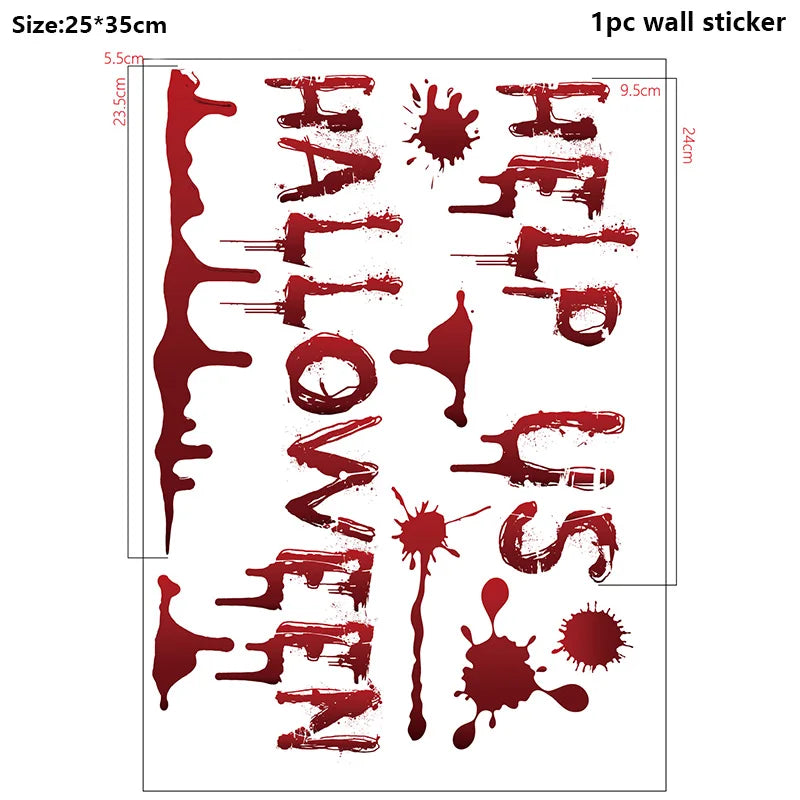 Pegatinas de pared de Halloween para puertas y ventanas, estampado de huellas de sangre, patrón de Calavera, suministros de decoración de escenas de fiesta de Halloween, accesorios de terror