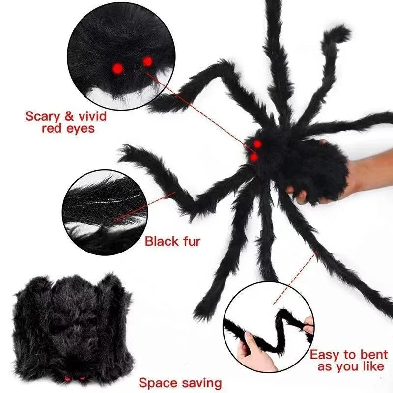 30cm/50cm/75cm/90cm/125cm/150cm/200cm Horror Halloween gigante araña negra decoración Casa Encantada accesorios de fiesta decoración de Halloween
