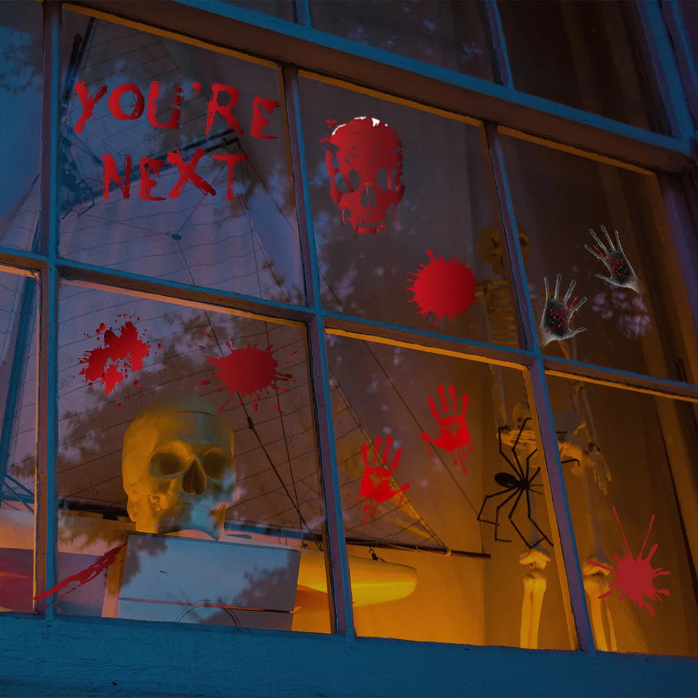 Pegatinas de pared de Halloween para puertas y ventanas, estampado de huellas de sangre, patrón de Calavera, suministros de decoración de escenas de fiesta de Halloween, accesorios de terror