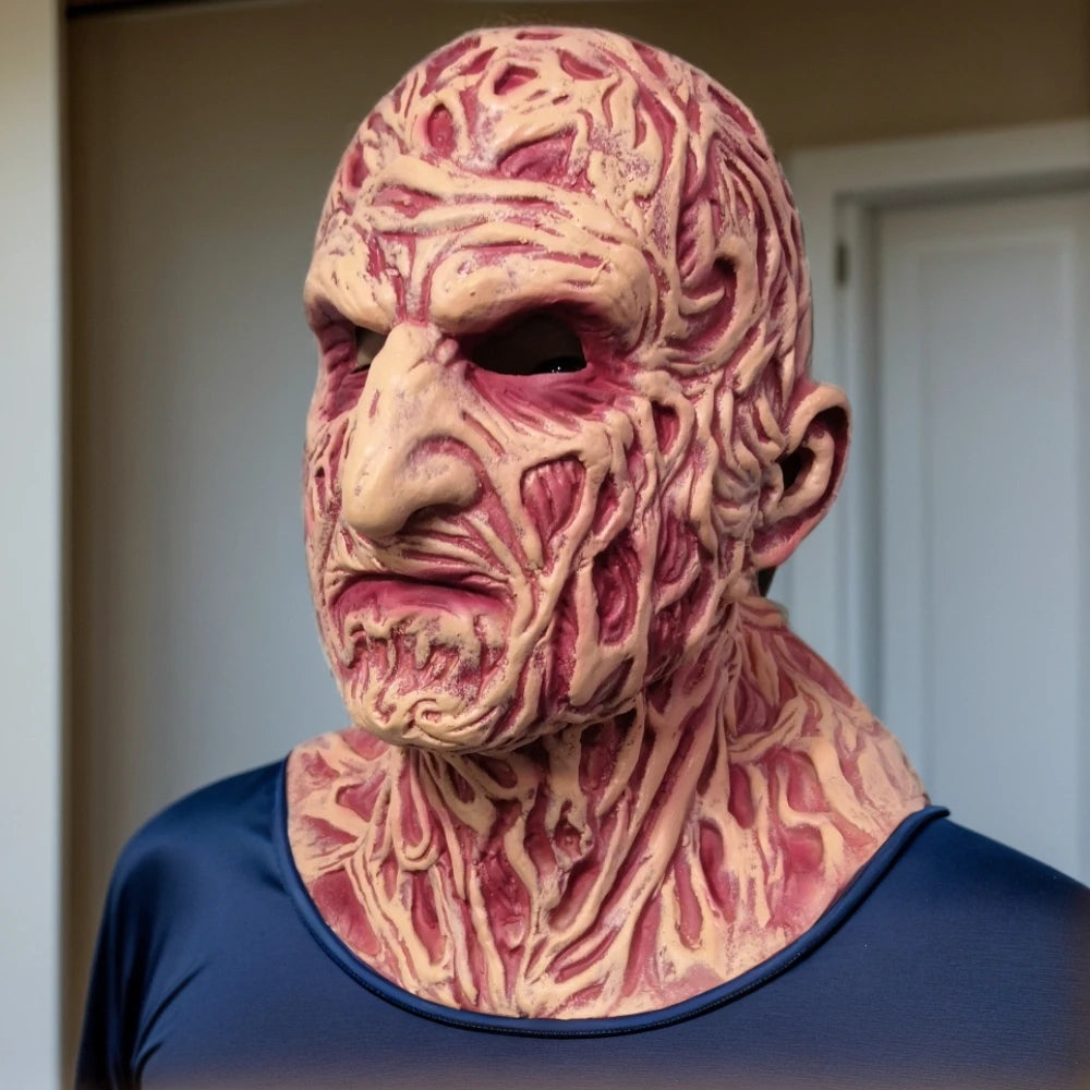 Máscara de látex de Freddy para Halloween, disfraz de Cosplay de carnaval, máscara de cara completa de Horror, demonio Rave, garras, accesorio de disfraz de hombre