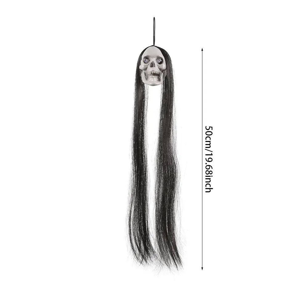 Colgante de esqueleto de fantasma de pelo largo para Halloween, barra de terror emisora de luz LED, decoración de Casa Encantada, suministros para fiestas, 1 ud.