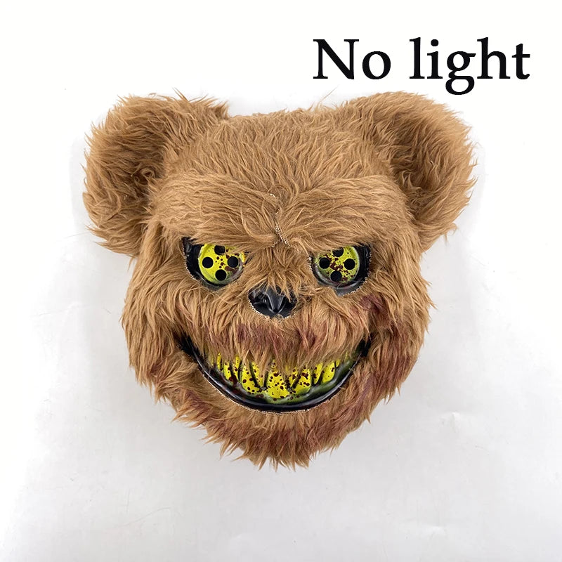 Máscara de conejo sangriento LED, mascarada de baile de terror, decoración de Cosplay, máscara de conejo asesino brillante, máscara de oso sangriento aterrador para hombres