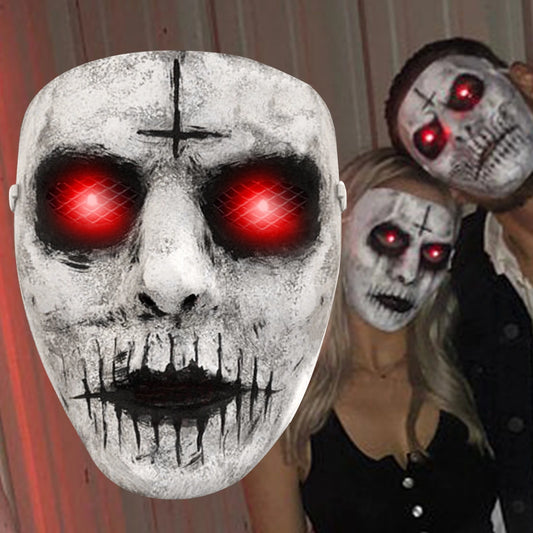 Máscara de látex de demonio asesino, máscara de terror, Zombie brillante, tocado de ojo rojo, terrorífico para Halloween, accesorios de fiesta temática de Pascua
