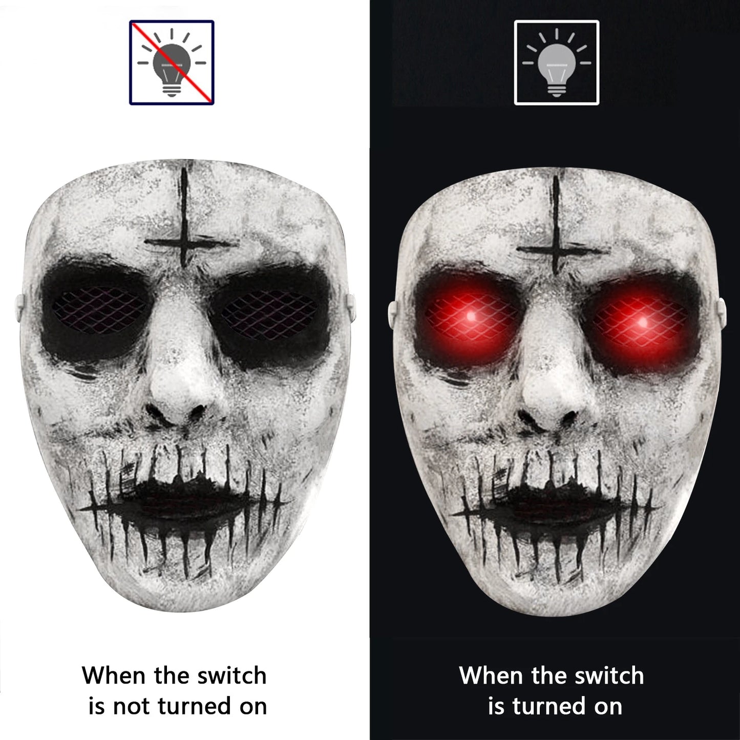 Máscara de látex de demonio asesino, máscara de terror, Zombie brillante, tocado de ojo rojo, terrorífico para Halloween, accesorios de fiesta temática de Pascua
