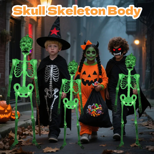 Esqueleto decorativo de Halloween de 90cm, forma humana, luminoso, cuerpo completo, esqueleto móvil Poseable, casa embrujada al aire libre, fiesta, accesorio DIY