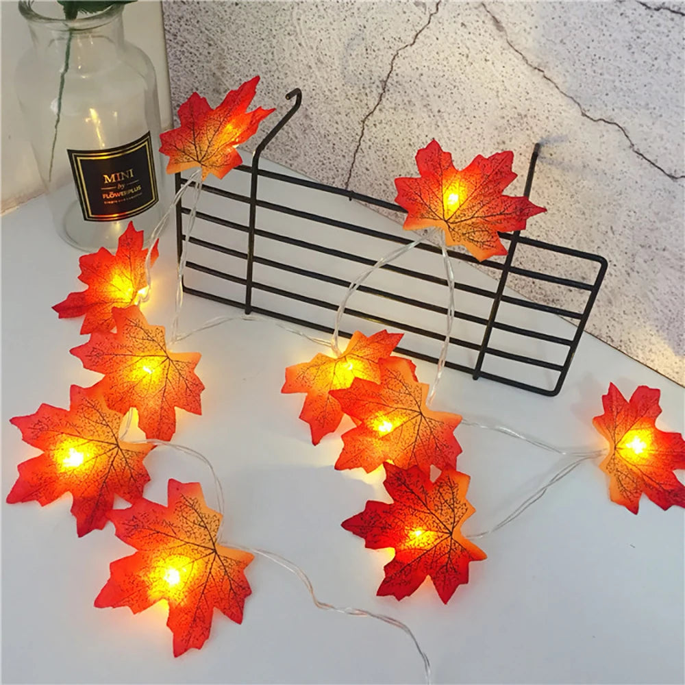 Guirnalda de luces LED para Halloween de 2/3/6M, guirnalda de farol de hoja de arce artificial, decoraciones para el hogar del Día de Acción de Gracias de Navidad y Halloween