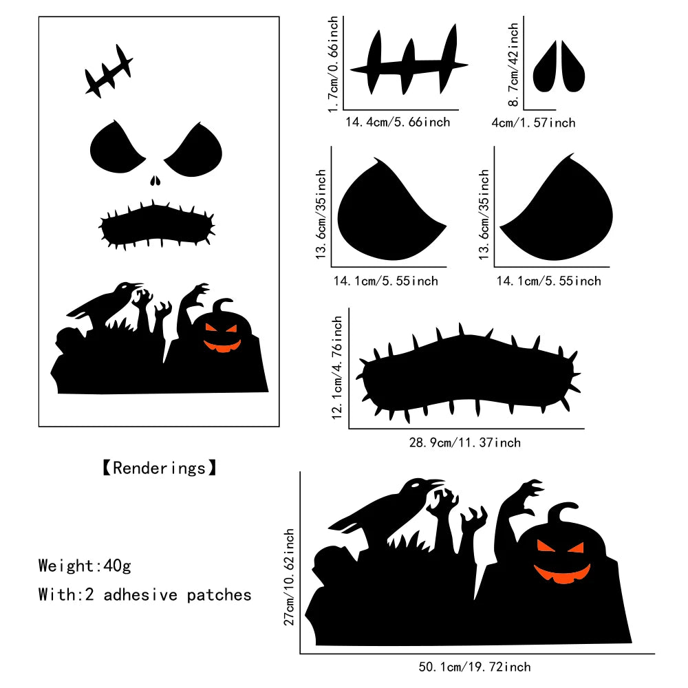 Decoración de Halloween pegatinas de puerta decoración de ventana esqueleto mano calabaza DIY diablo sombrero de bruja pegatinas de ventana de vidrio decoraciones para el hogar