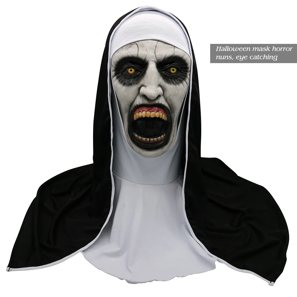 ZK20 Máscara de terror de monja de Halloween, máscaras de látex aterradoras para Cosplay con pañuelo para la cabeza, casco de cara completa, accesorios para fiesta de Halloween