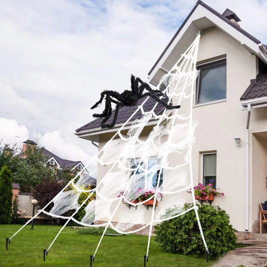 Telaraña triangular de Halloween, telaraña de simulación de felpa grande de 5m, accesorios de decoración de patio al aire libre para el hogar embrujado