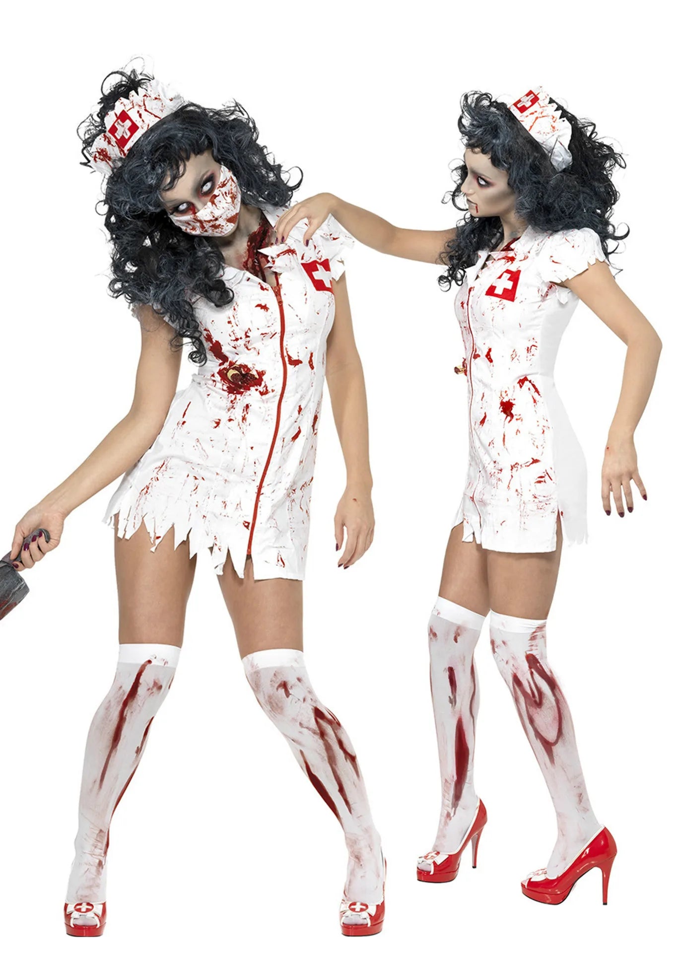 Disfraz de enfermera de zombis aterrador para adultos, vestido blanco Sexy, fiesta de Halloween, Cosplay, diseño de salpicaduras espeluznantes, el más nuevo traje de Halloween para mujer