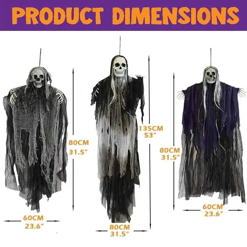 Esqueleto colgante de Halloween, decoraciones de fantasmas, Reapers Grim para Halloween, Control de sonido al aire libre, fantasma iluminado
