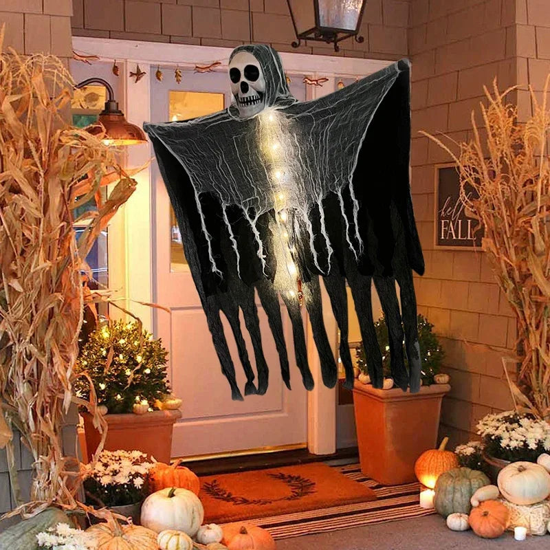 Fantasma esqueleto de decoración de Halloween con LED, luces de cadena fantasma de decoración de Halloween para uso exterior e interior en jardines