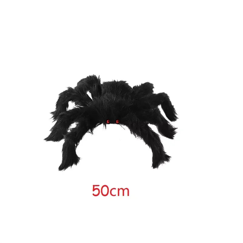 Araña negra de felpa de gran tamaño, decoración para fiesta de Halloween, hogar al aire libre, Bar, Casa Encantada, accesorios de terror, 30cm, 50cm, 75cm, 90cm