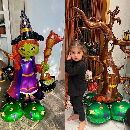 1 Juego de globos de papel de aluminio para Halloween, globos de papel de aluminio de bruja fantasma de calabaza, decoraciones para el hogar para fiesta de Halloween