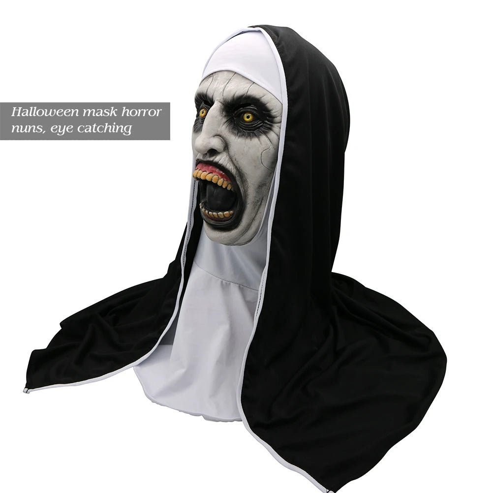 ZK20 Máscara de terror de monja de Halloween, máscaras de látex aterradoras para Cosplay con pañuelo para la cabeza, casco de cara completa, accesorios para fiesta de Halloween