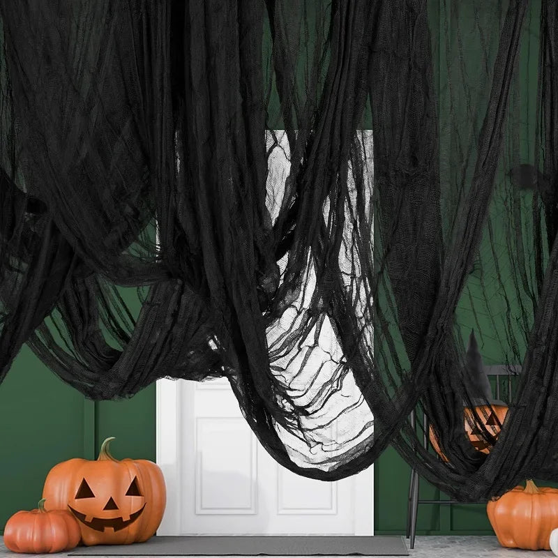 76x183cm decoraciones de Halloween tela de gasa espeluznante negra ventana mesa puerta red espeluznante vestido de lujo fiesta decoración de pared de Casa Encantada