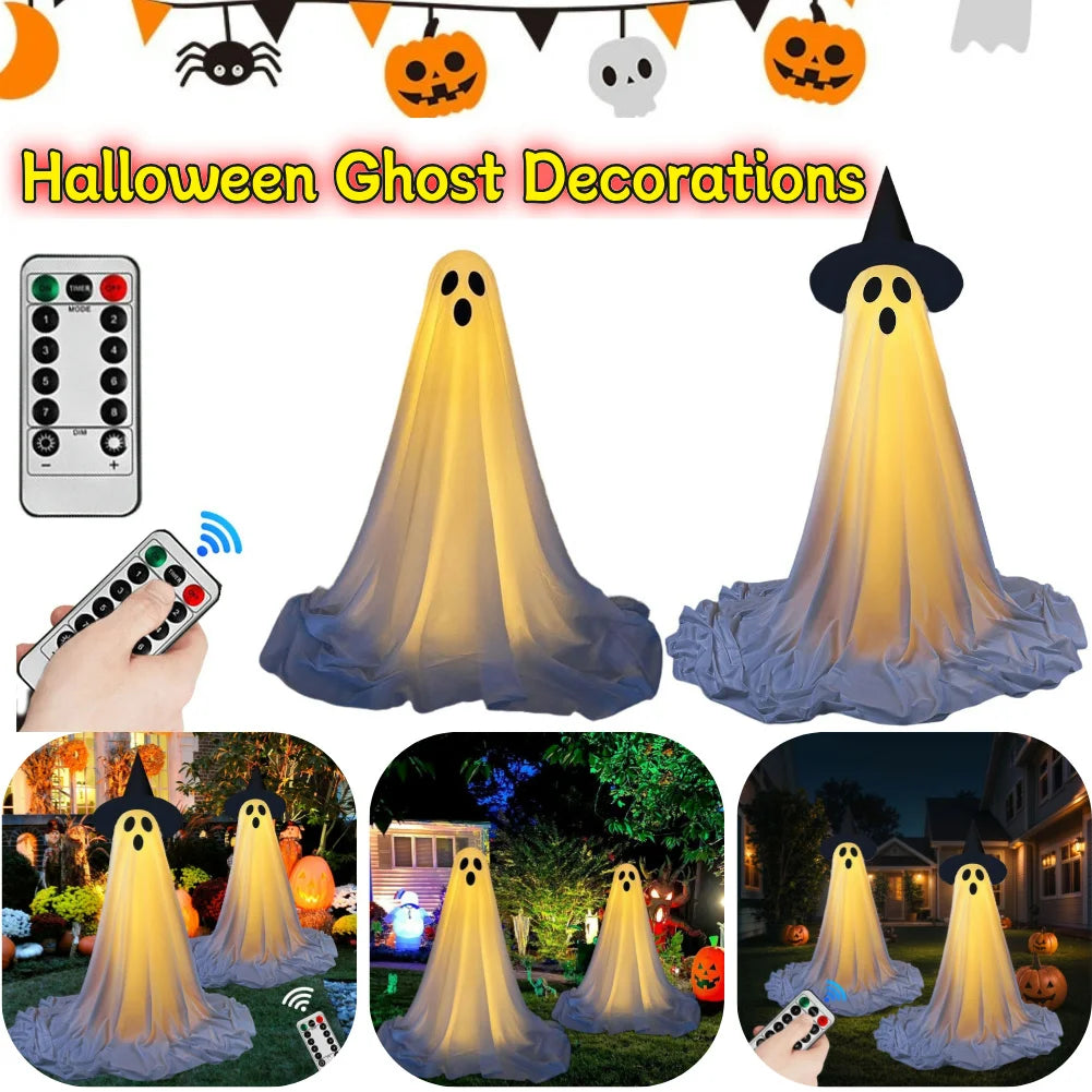 Decoraciones de fantasmas iluminadas para Halloween, decoraciones de fantasmas al aire libre, decoración de fantasmas de pie aterradoras para puerta delantera, porche, patio, fiesta en casa