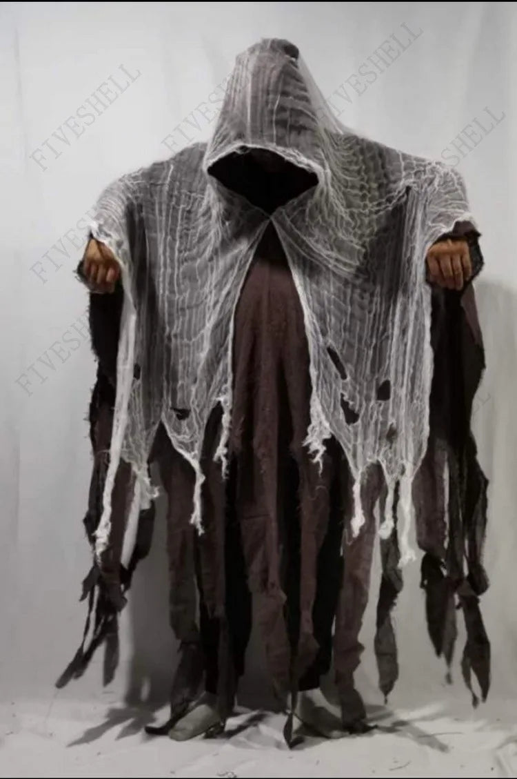 Disfraz de fantasma de Halloween Unisex, capa con capucha, accesorios de fiesta del Día de los muertos