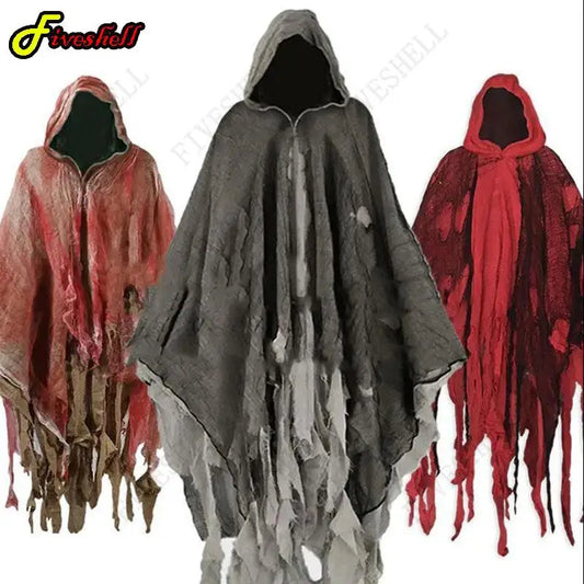 Disfraz de fantasma de Halloween Unisex, capa con capucha, accesorios de fiesta del Día de los muertos