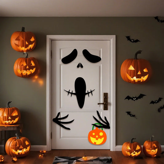 Decoración de Halloween pegatinas de puerta decoración de ventana esqueleto mano calabaza DIY diablo sombrero de bruja pegatinas de ventana de vidrio decoraciones para el hogar