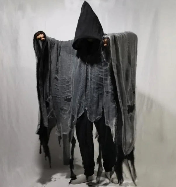 Disfraz de fantasma de Halloween Unisex, capa con capucha, accesorios de fiesta del Día de los muertos