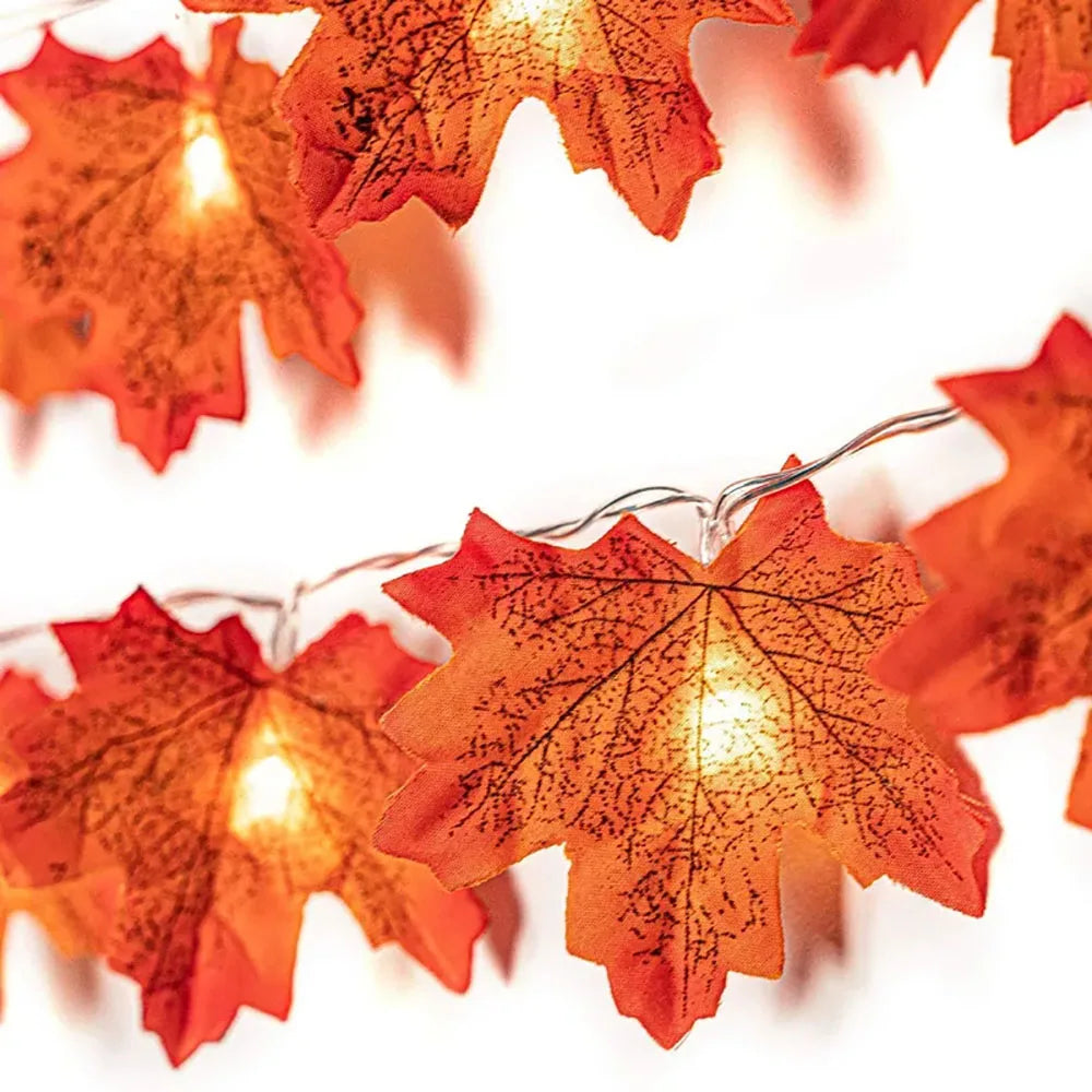 Guirnalda de luces LED para Halloween de 2/3/6M, guirnalda de farol de hoja de arce artificial, decoraciones para el hogar del Día de Acción de Gracias de Navidad y Halloween