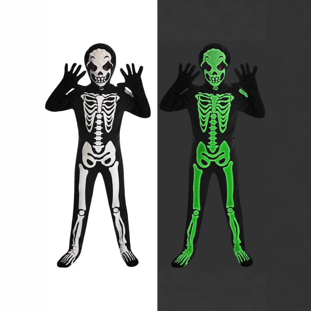 Disfraz de monstruo esqueleto de Halloween, mono con luz nocturna de esqueleto, disfraz de fiesta de terror de Carnaval
