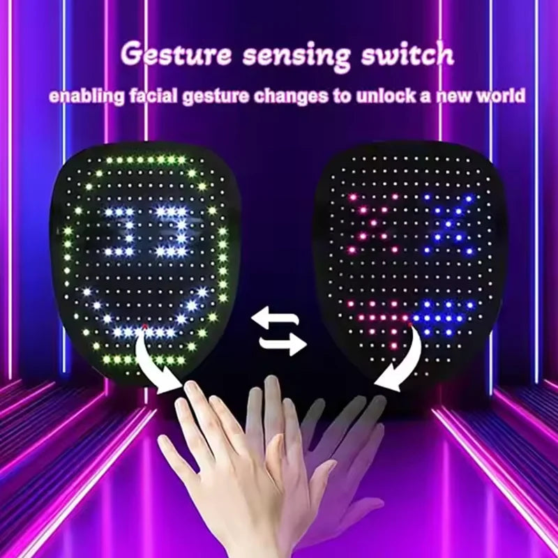 Máscara LED con detección de gestos que enciende la cara que transforma la máscara LED de Halloween para niños, hombres y mujeres, disfraz, fiesta de disfraces