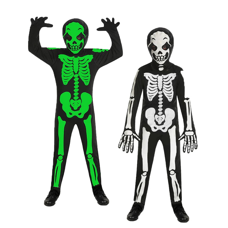 Disfraz de monstruo esqueleto de Halloween, mono con luz nocturna de esqueleto, disfraz de fiesta de terror de Carnaval