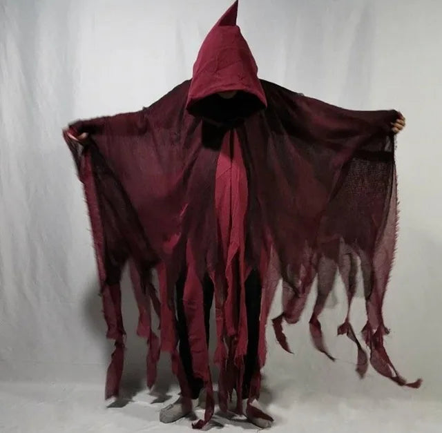 Disfraz de fantasma de Halloween Unisex, capa con capucha, accesorios de fiesta del Día de los muertos