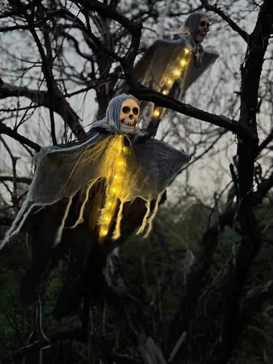 1 Uds. Esqueleto de Halloween fantasma decoración fantasma con LED decoración de Halloween luces de cadena LED para uso al aire libre en jardines