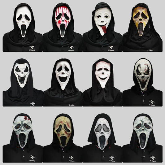 Máscara facial de terror de película de Halloween de calidad, máscaras de fantasma espeluznantes realistas, palo de lengua hacia fuera, accesorios de disfraz de Cosplay divertidos y aterradores