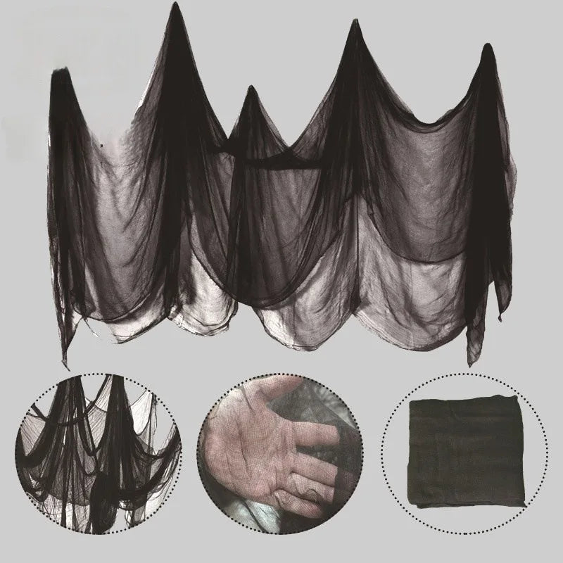 Decoración de Halloween, gasa blanca y negra, mancha de sangre, accesorios para casa de terror, gasa colgante para pared al aire libre, decoraciones góticas para festivales