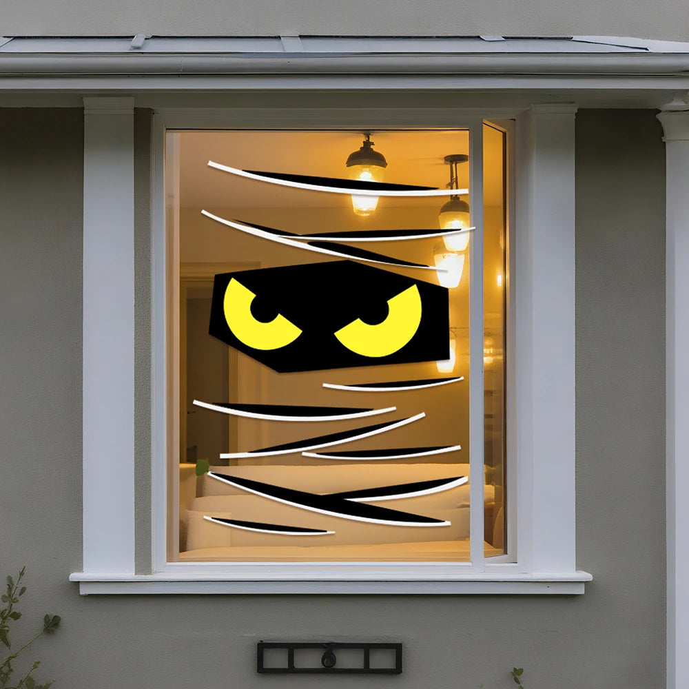 Decoración de Halloween pegatinas de puerta decoración de ventana esqueleto mano calabaza DIY diablo sombrero de bruja pegatinas de ventana de vidrio decoraciones para el hogar