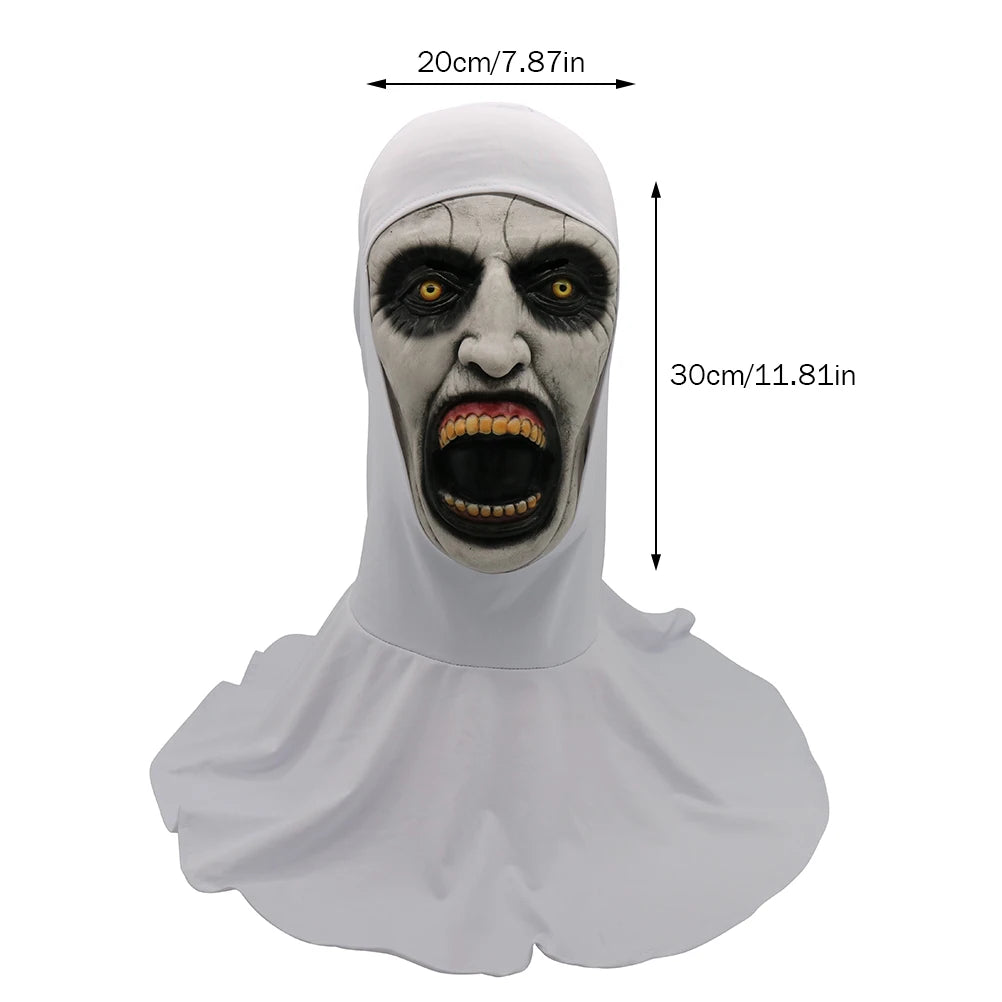 ZK20 Máscara de terror de monja de Halloween, máscaras de látex aterradoras para Cosplay con pañuelo para la cabeza, casco de cara completa, accesorios para fiesta de Halloween
