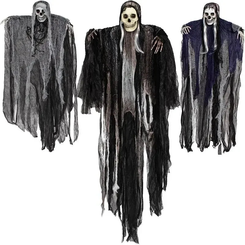 Esqueleto colgante de Halloween, decoraciones de fantasmas, Reapers Grim para Halloween, Control de sonido al aire libre, fantasma iluminado