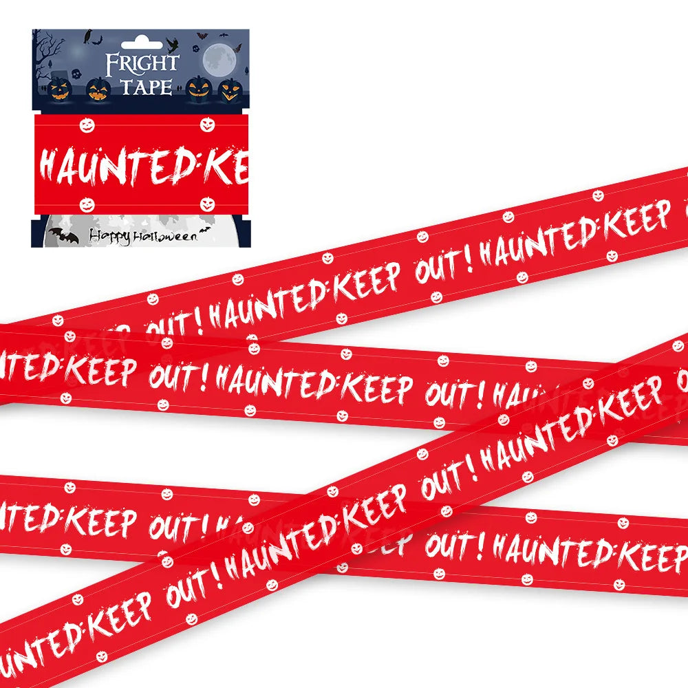 Nuevo 1 pieza de accesorios de Halloween, línea de advertencia de ventana, cinta de advertencia de cabeza de calavera de plástico, señales, decoración de Halloween, lote de globos de bruja