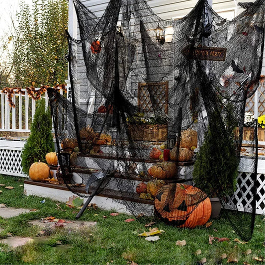 76x183cm decoraciones de Halloween tela de gasa espeluznante negra ventana mesa puerta red espeluznante vestido de lujo fiesta decoración de pared de Casa Encantada