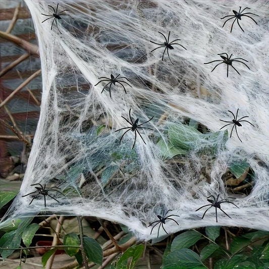 Telaraña elástica artificial de Halloween con arañas decoración de fiesta casa embrujada gótica accesorios de terror espeluznantes ideales para interiores exteriores fiestas temáticas decoración de miedo accesorios dec