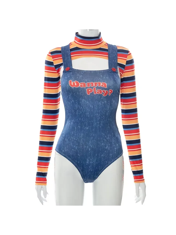Disfraces de Halloween para mujer, 2 uds., muñeca asesina de pesadilla aterradora, traje de personaje de película, conjunto de disfraz de Cosplay de muñeca Chucky