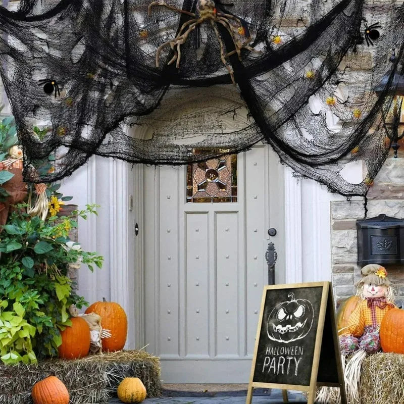 Tela de gasa espeluznante sangrienta para Halloween, gasa negra grande, tela de sangre espeluznante para fiesta de Halloween, decoración del patio al aire libre del hogar