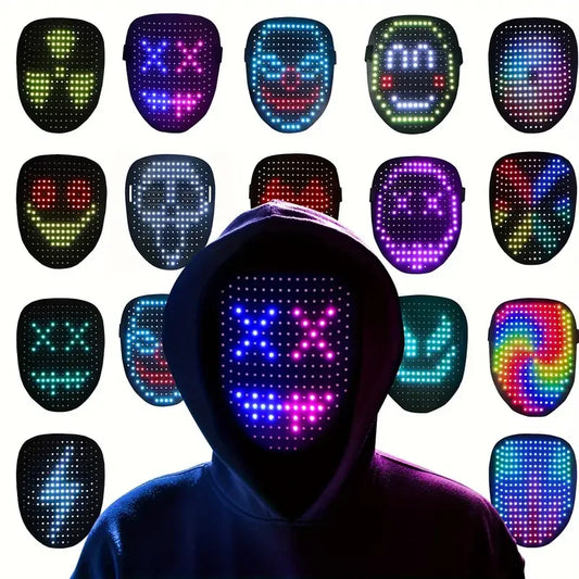 Máscara LED con detección de gestos que enciende la cara que transforma la máscara LED de Halloween para niños, hombres y mujeres, disfraz, fiesta de disfraces