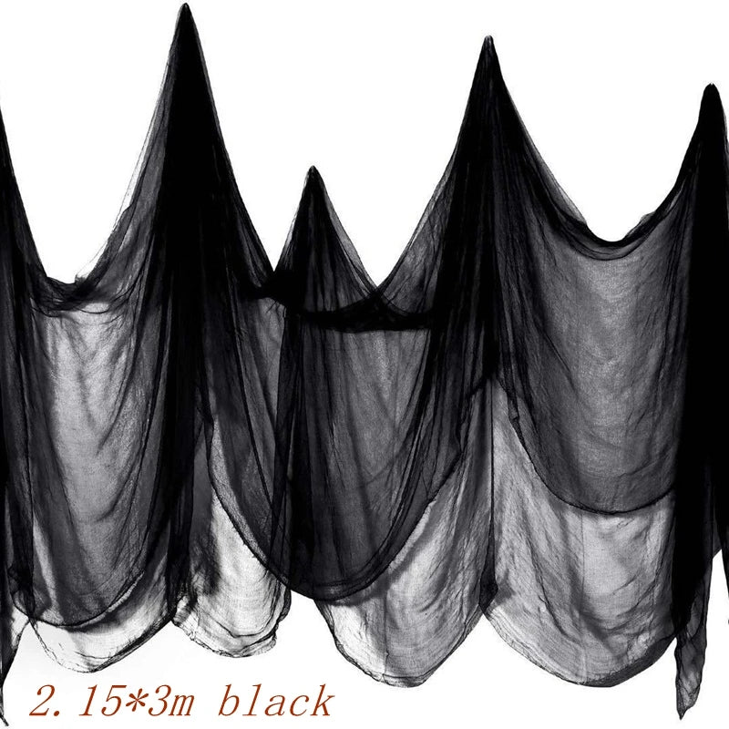 Decoración de Halloween, gasa blanca y negra, mancha de sangre, accesorios para casa de terror, gasa colgante para pared al aire libre, decoraciones góticas para festivales