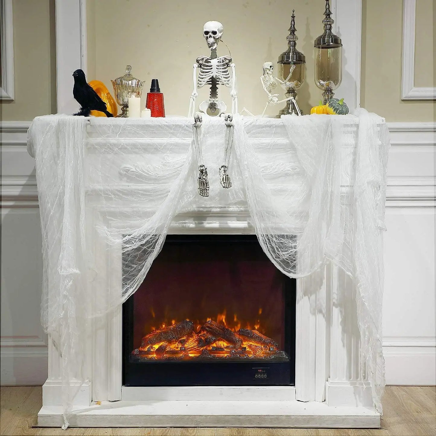 Decoración de Halloween, gasa blanca y negra, mancha de sangre, accesorios para casa de terror, gasa colgante para pared al aire libre, decoraciones góticas para festivales