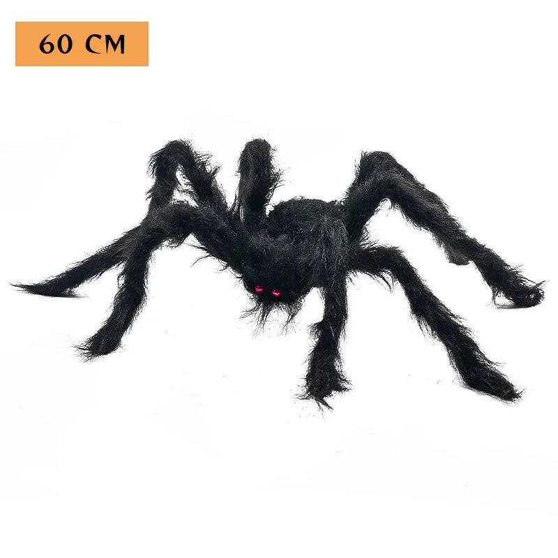 Decoración de telaraña de Halloween, accesorios grandes de araña negra para exteriores, accesorios falsos aterradores, decoración para fiesta de Halloween en el patio del hogar