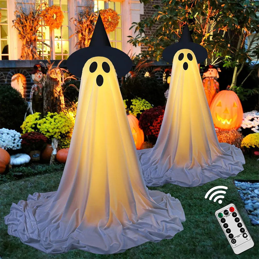 Decoraciones de fantasmas iluminadas para Halloween, decoraciones de fantasmas al aire libre, decoración de fantasmas de pie aterradoras para puerta delantera, porche, patio, fiesta en casa
